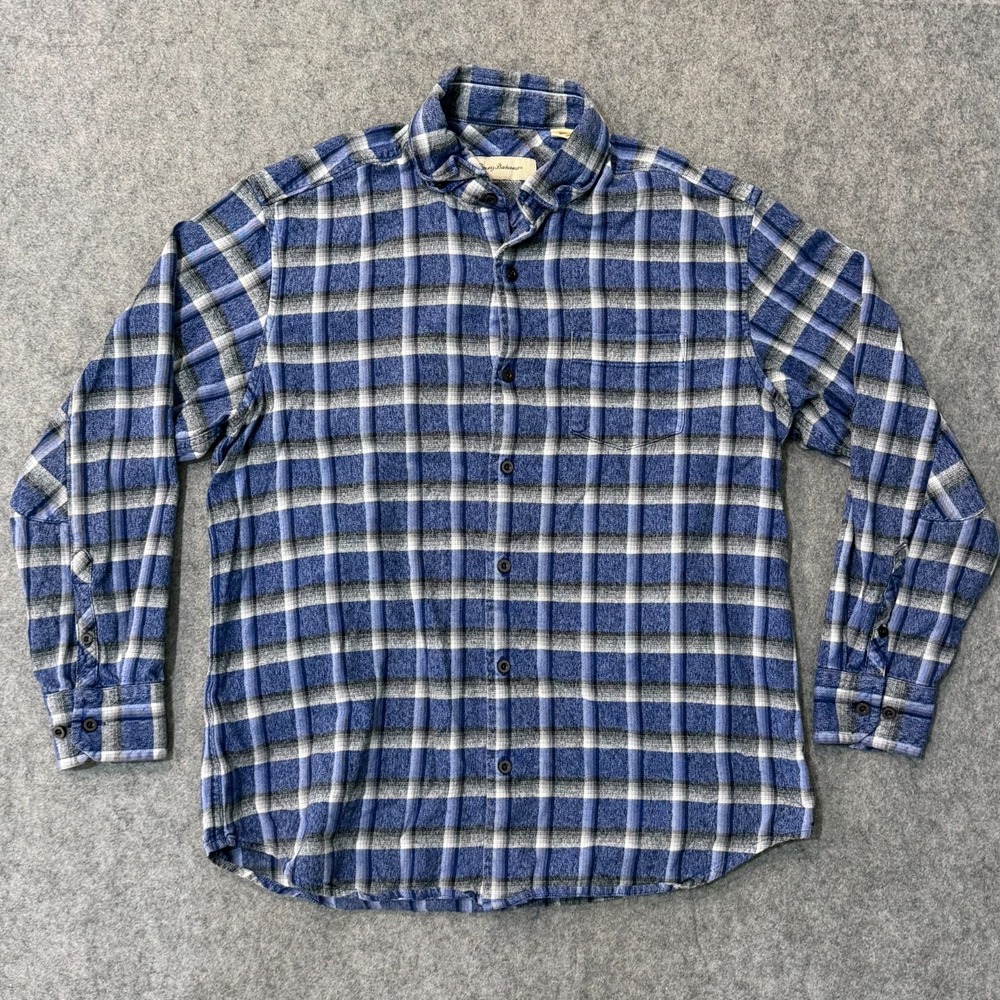 Tommy Bahama Blue Plaid Flannel Long Sleeve Button Down Shirt Men's Size Medium